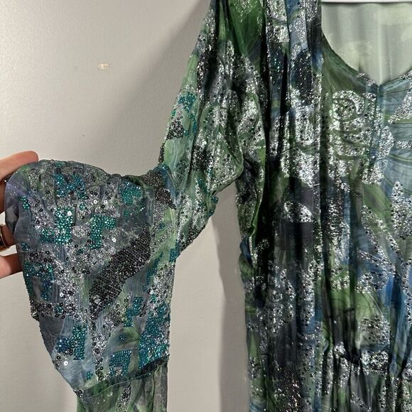 Bejeweled glitter embellished floor length maxi dress & duster jacket set - Picture 4 of 16